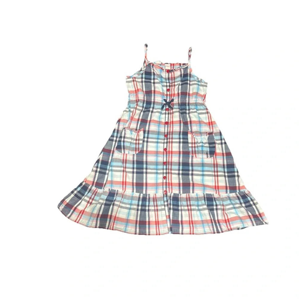 Oshkosh B'Gosh Girls 8 Summer Dress Classic Plaid Pockets Ruffles Bow School